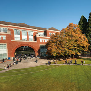 Photo of students walking out of a building. Read about Gifts by Estate Note
